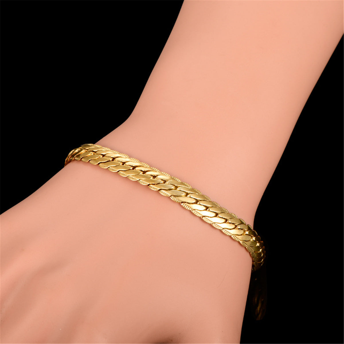 18K Gold-Plated Figaro Herringbone Bracelet