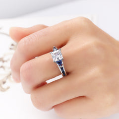 Navy Crystal & Silver-Plated Prong Illusion Ring