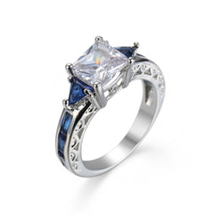 Navy Crystal & Silver-Plated Prong Illusion Ring