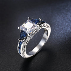 Navy Crystal & Silver-Plated Prong Illusion Ring