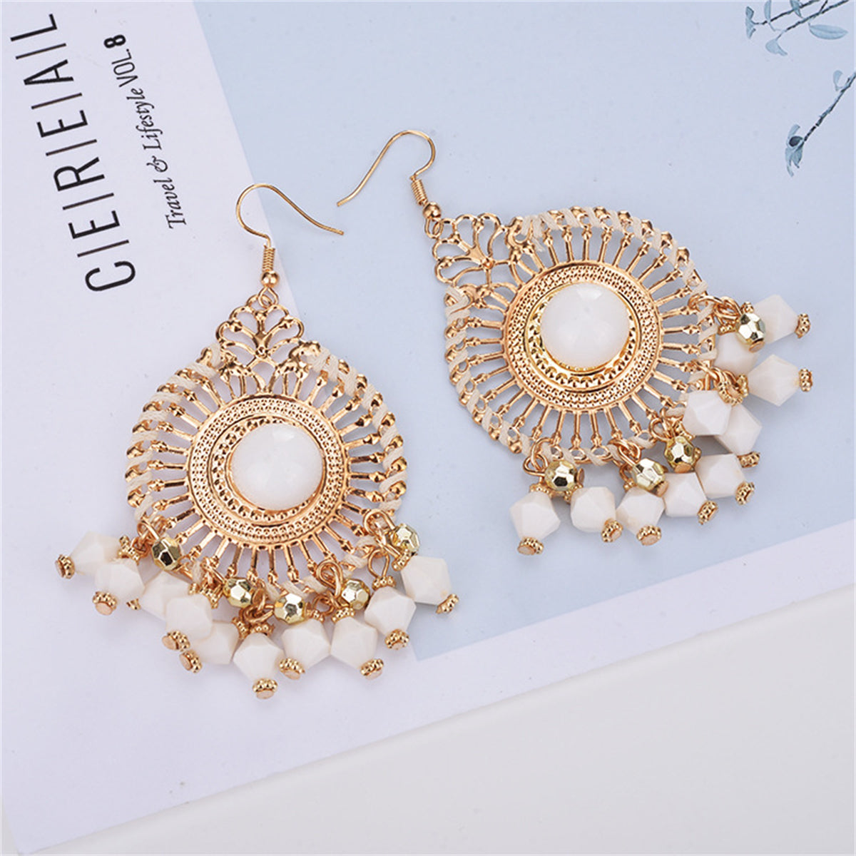 White Acrylic & Enamel 18K Gold-Plated Openwork Round Drop Earrings