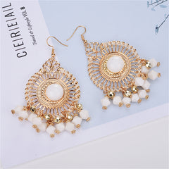 White Acrylic & Enamel 18K Gold-Plated Openwork Round Drop Earrings