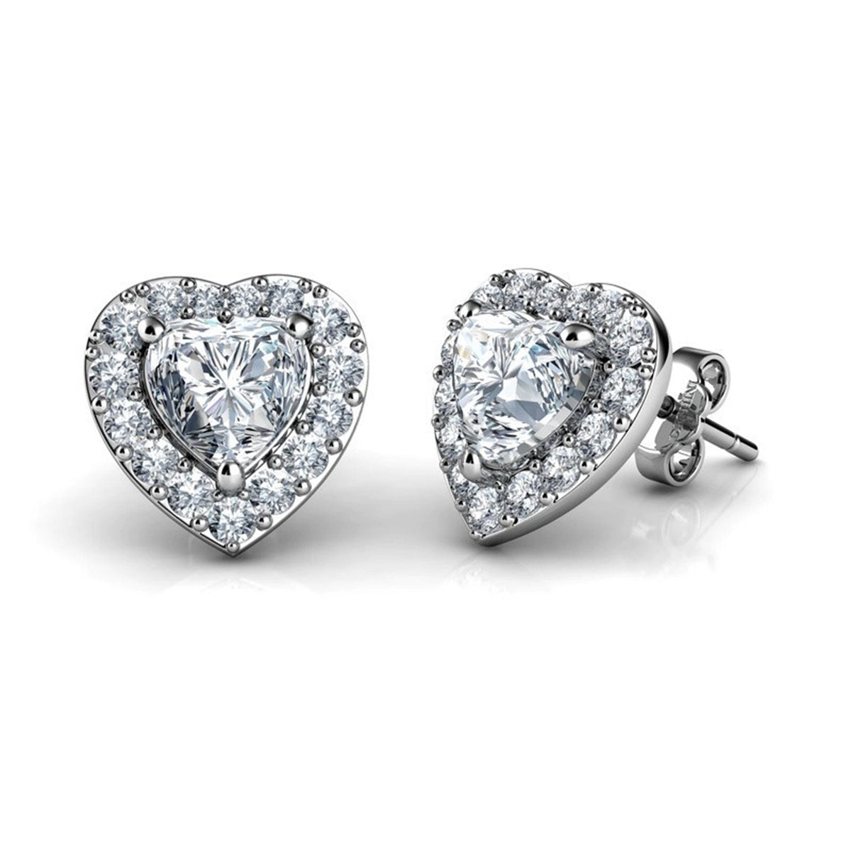 Clear Crystal & Cubic Zirconia Silver-Plated Halo Heart Stud Earrings