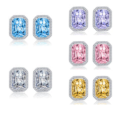 Colored Radiant Crystal & Cubic Zirconia Silver-Plated Halo Stud Earrings