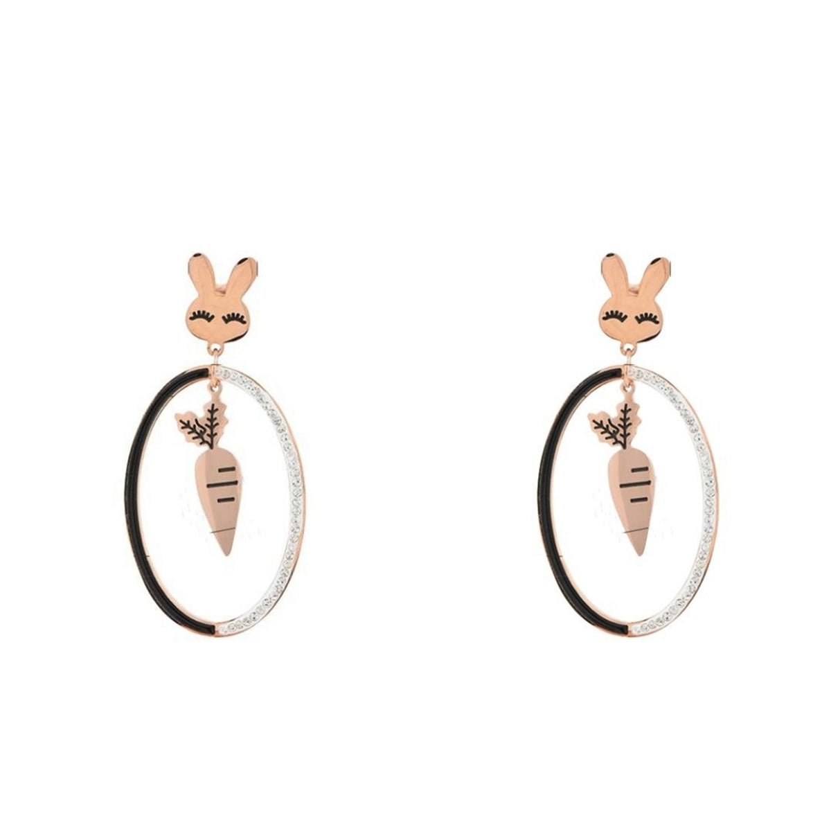 Cubic Zirconia & 18K Rose Gold-Plated Rabbit Carrot Oval Drop Earrings