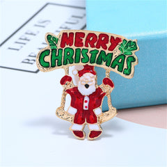 Red Enamel & 18K Gold-Plated 'Merry Christmas' Santa Brooch