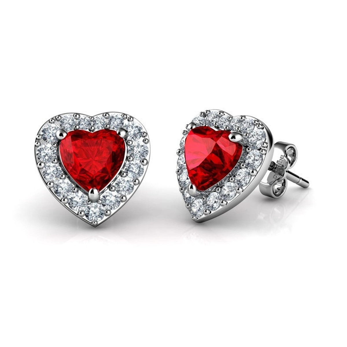 Red Crystal & Cubic Zirconia Silver-Plated Halo Heart Stud Earrings