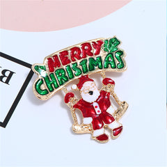 Red Enamel & 18K Gold-Plated 'Merry Christmas' Santa Brooch