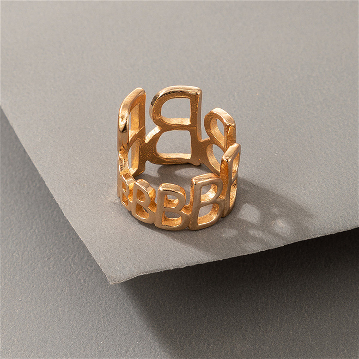 18K Gold-Plated 'B' Openwork Adjustable Ring