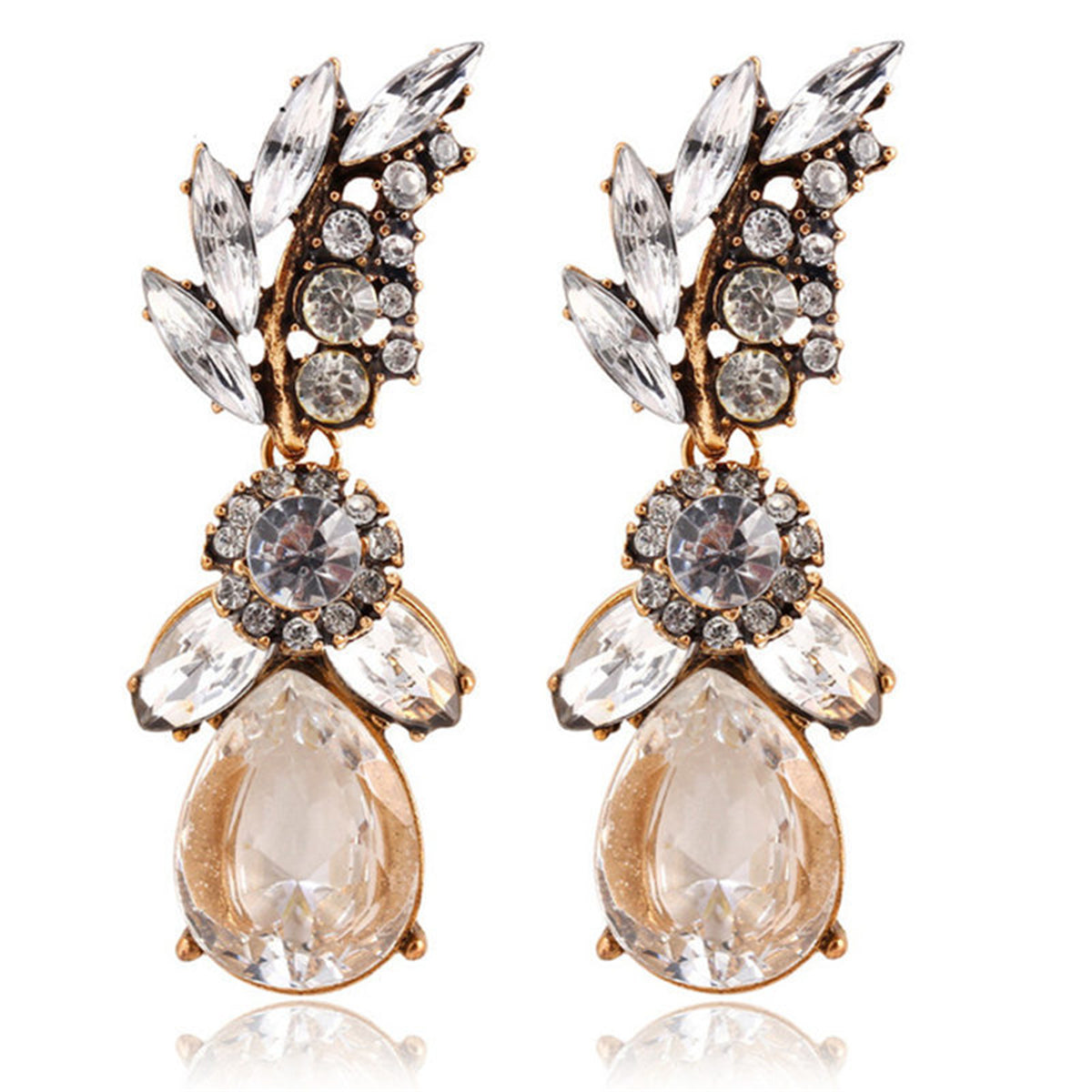 Crystal & Cubic Zirconia 18K Gold-Plated Botanical Drop Earrings