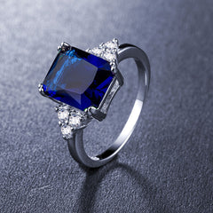 Navy Crystal & Cubic Zirconia Silver-Plated Princess-Cut Ring