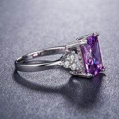 Purple Crystal & Cubic Zirconia Silver-Plated Princess-Cut Ring