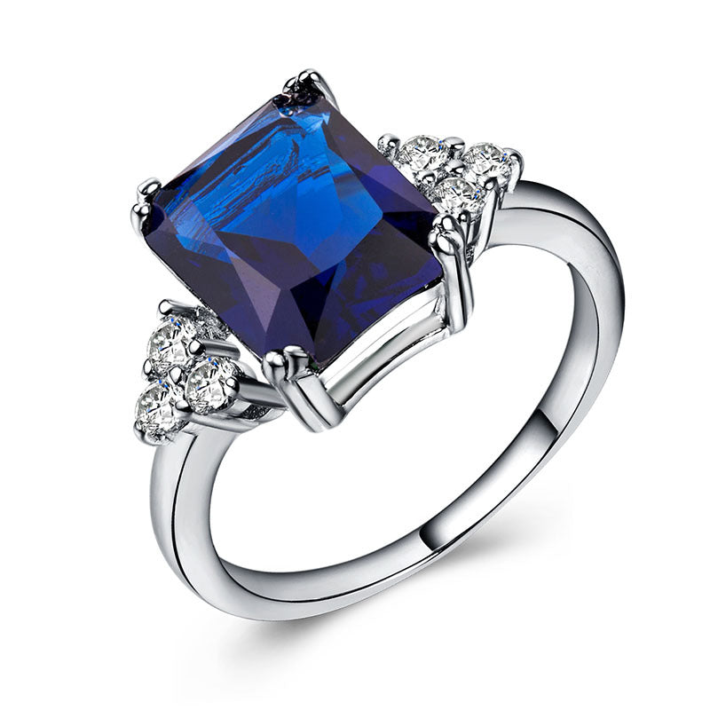 Navy Crystal & Cubic Zirconia Silver-Plated Princess-Cut Ring