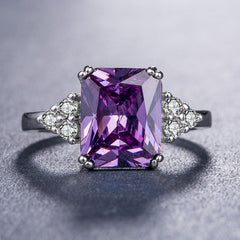 Purple Crystal & Cubic Zirconia Silver-Plated Princess-Cut Ring