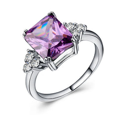 Purple Crystal & Cubic Zirconia Silver-Plated Princess-Cut Ring