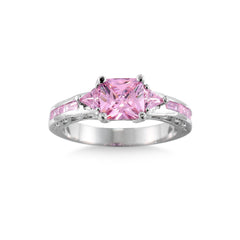 Pink Crystal & Silver-Plated Prong Illusion Ring