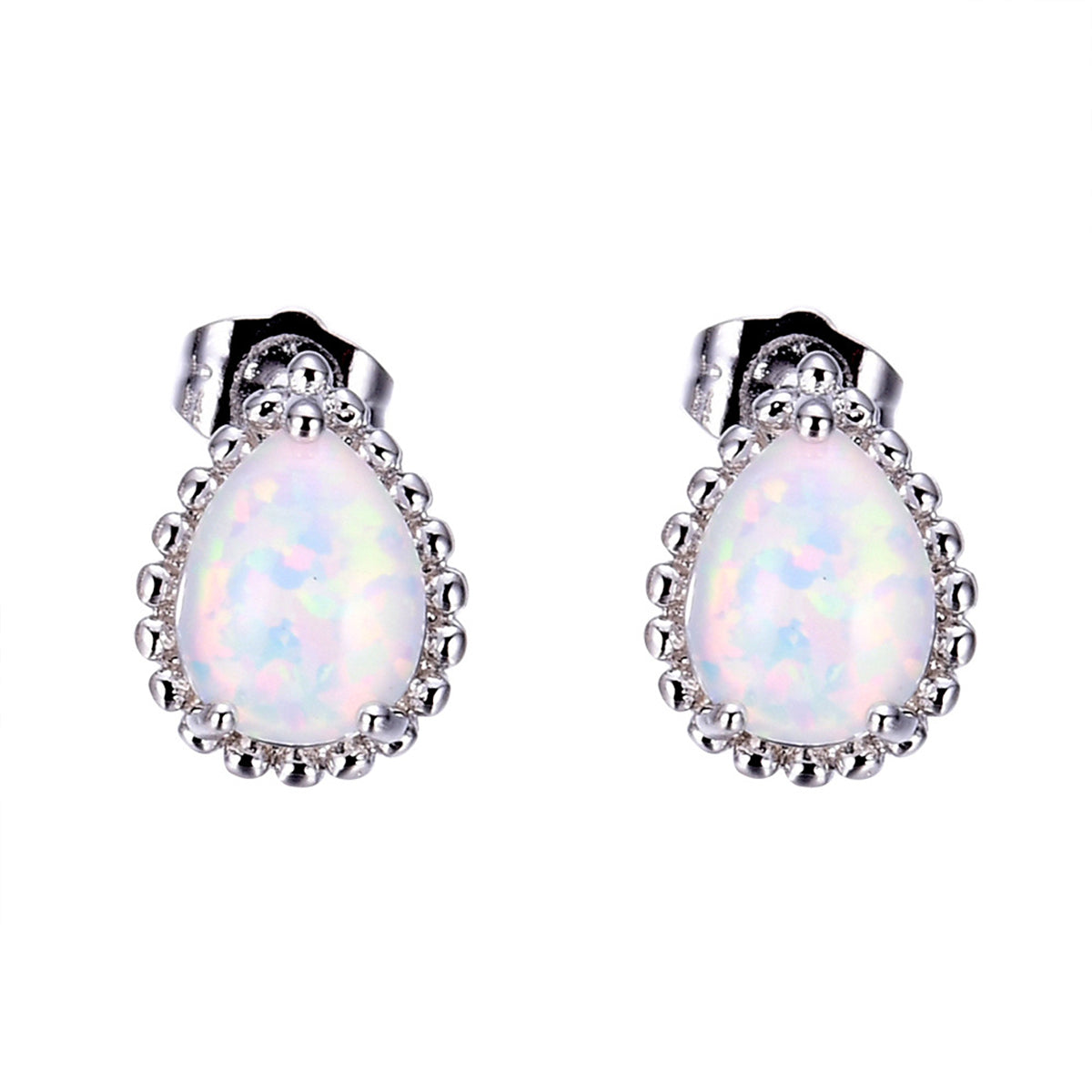 Opal & Silver-Plated Teardrop Stud Earrings