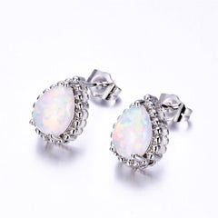 Opal & Silver-Plated Teardrop Stud Earrings