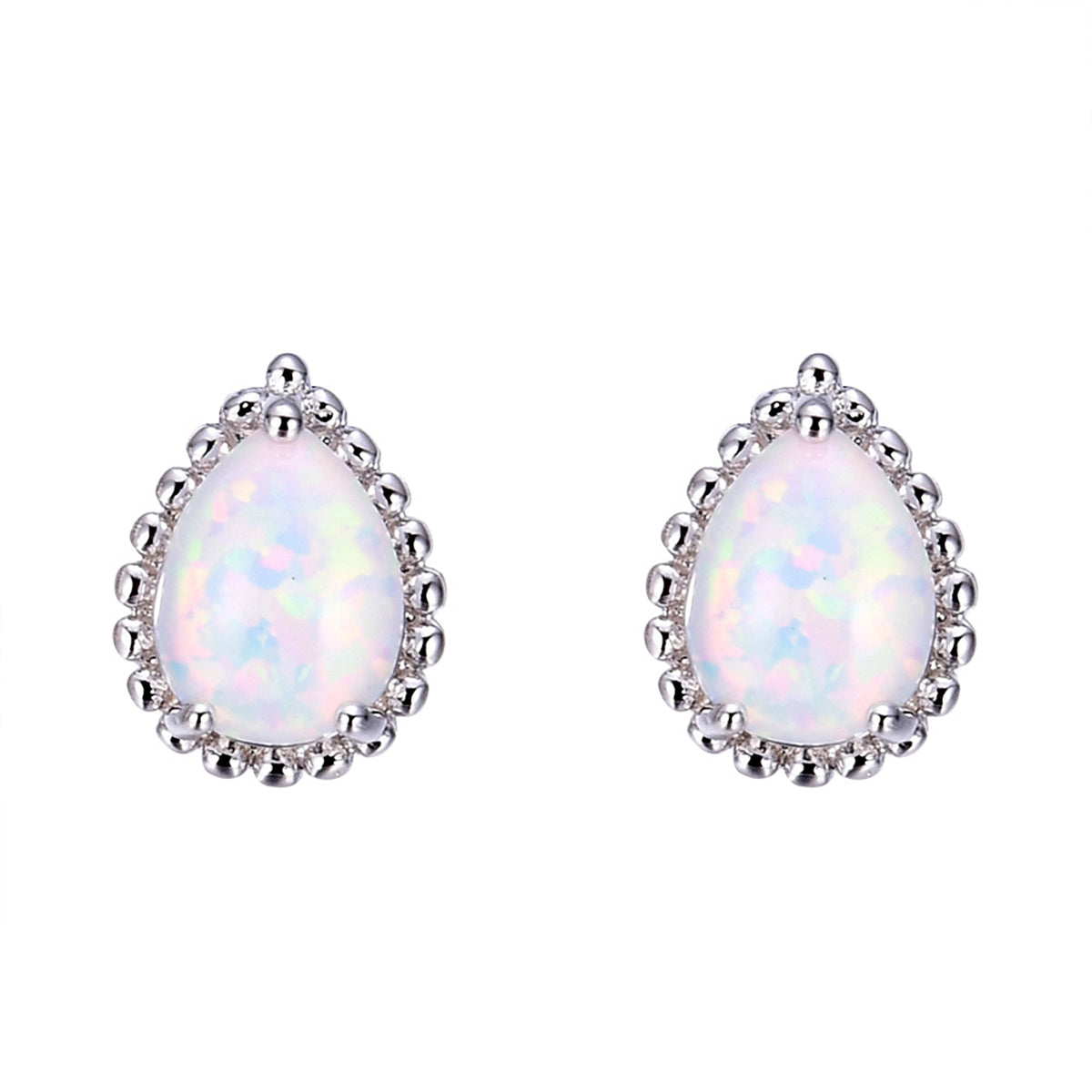 Opal & Silver-Plated Teardrop Stud Earrings