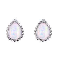 Opal & Silver-Plated Teardrop Stud Earrings