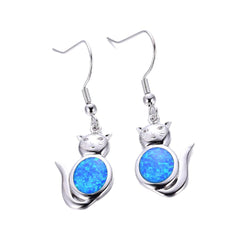 Blue Opal & Silver-Plated Cat Drop Earrings