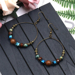 Wood & Acrylic 18K Gold-Plated Beaded Hoop Earrings