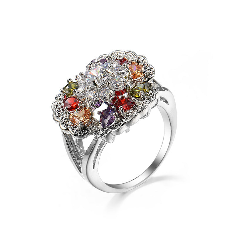 Colorful Cubic Zirconia Ornate Floral Ring