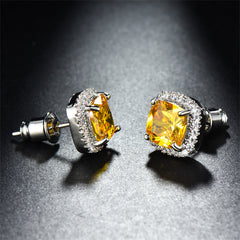 Yellow Princess Crystal & Silver-Plated Halo Stud Earrings