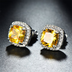 Yellow Princess Crystal & Silver-Plated Halo Stud Earrings