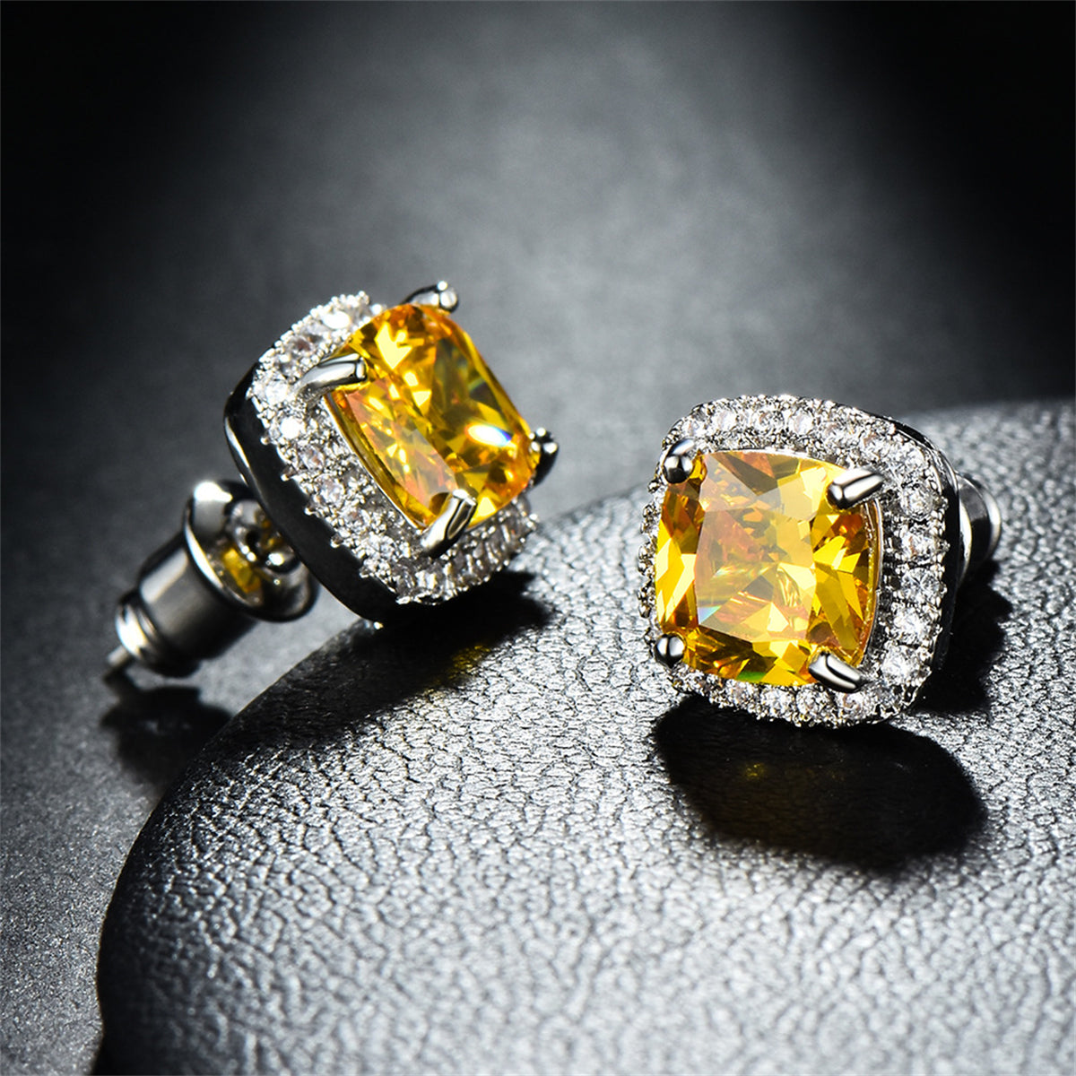 Yellow Princess Crystal & Silver-Plated Halo Stud Earrings