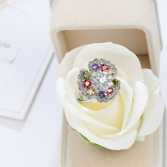 Colorful Cubic Zirconia Ornate Floral Ring