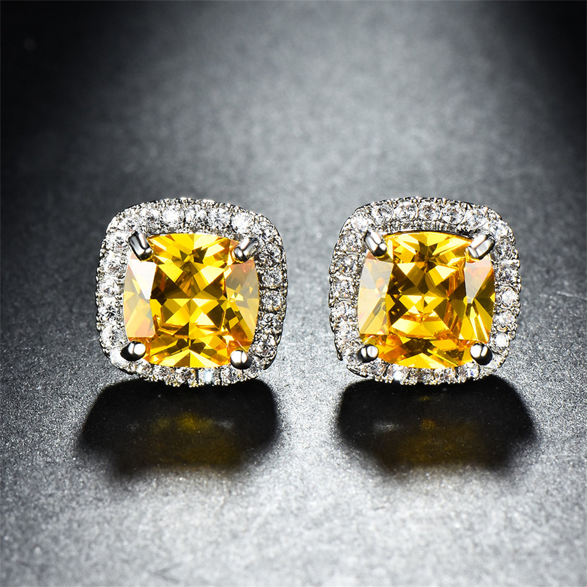 Yellow Princess Crystal & Silver-Plated Halo Stud Earrings