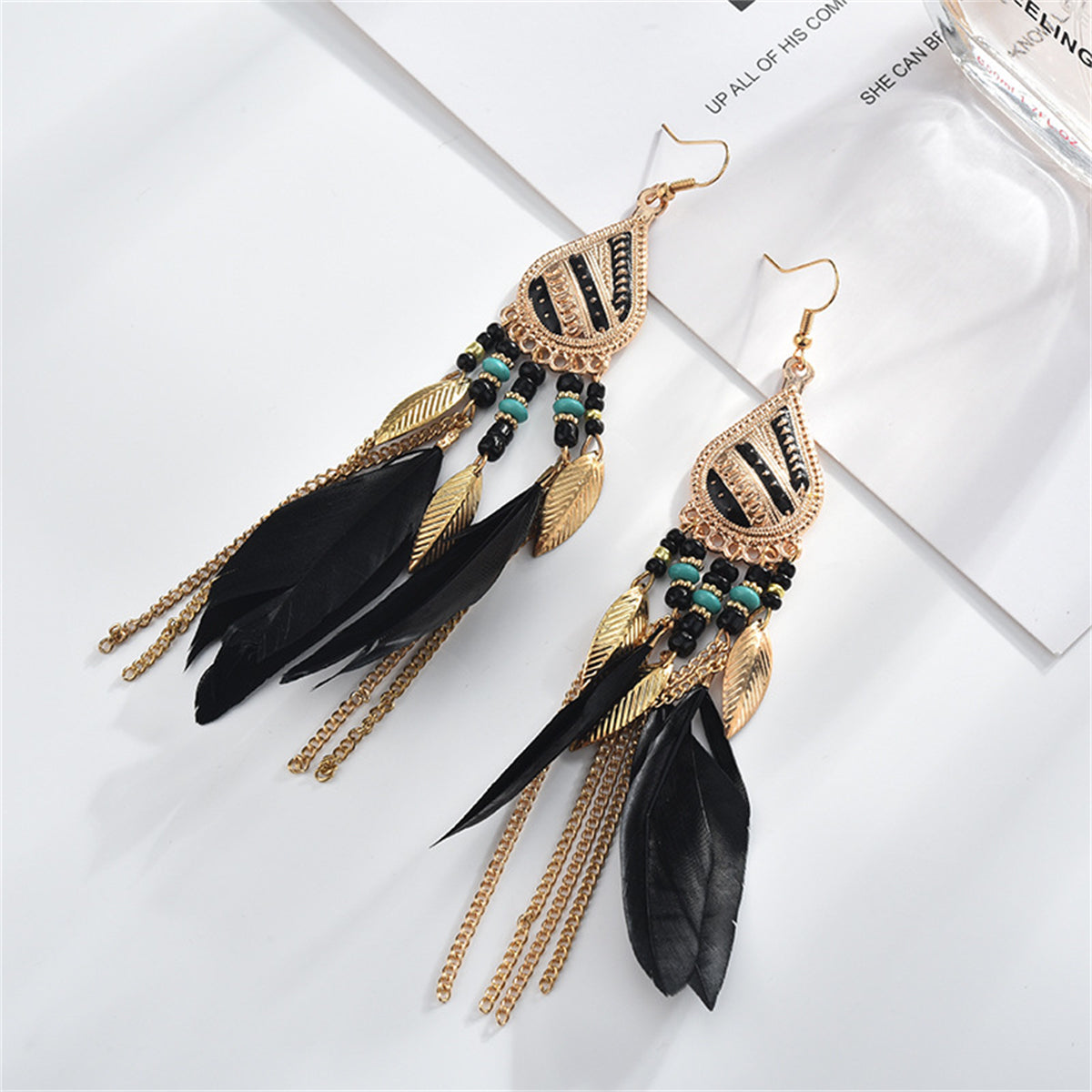 Black Feather & 18K Gold-Plated Feather Drop Earrings