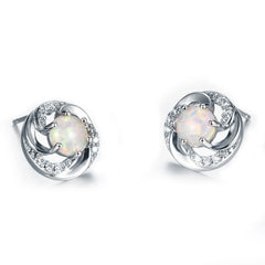 White Opal & Cubic Zirconia Vortex Stud Earrings