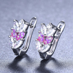 Cubic Zirconia & Purple Opal Silver-Plated Leverback Earrings