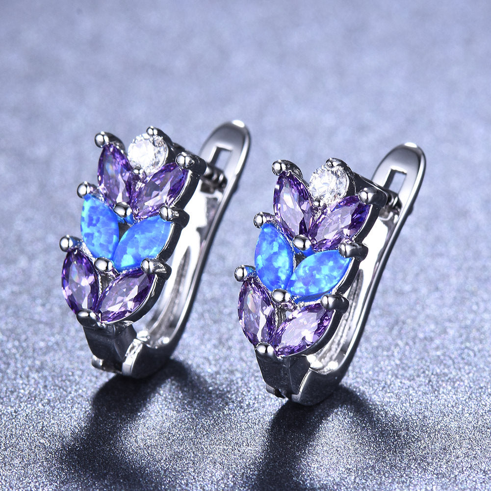 Purple Crystal & Blue Opal Silver-Plated Leverback Earrings