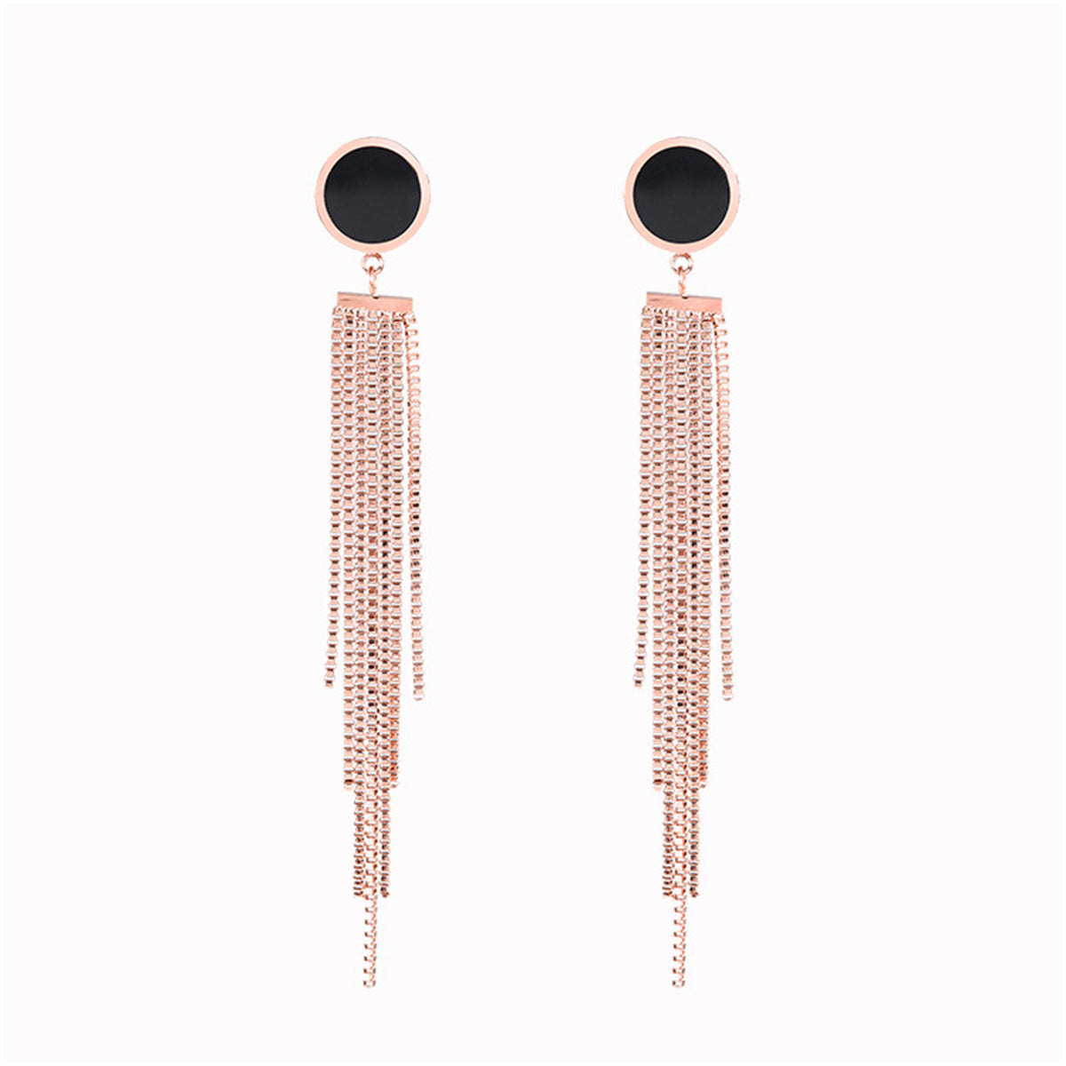 Black Acrylic & 18K Rose Gold-Plated Round Tassel Drop Earrings