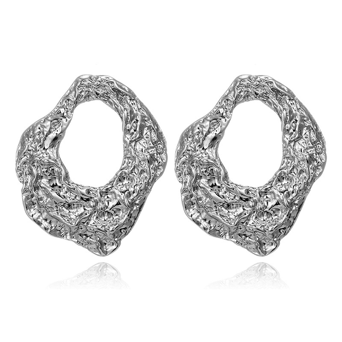 Silver-Plated Wrinkled Geometry Hoop Drop Earrings