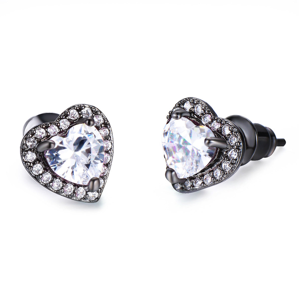 Clear Crystal & Cubic Zirconia Rhodium-Plated Halo Heart Stud Earrings