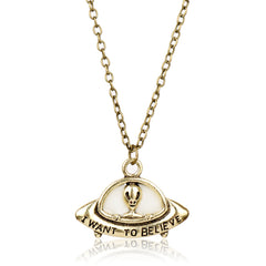 Enamel & 18K Gold-Plated 'I Want To Believe' Alien UFO Pendant Necklace