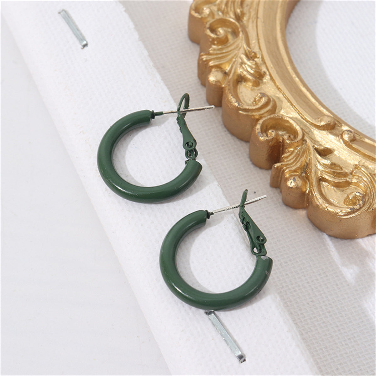 Green Enamel & Silver-Plated Huggie Earrings