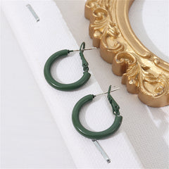 Green Enamel & Silver-Plated Huggie Earrings