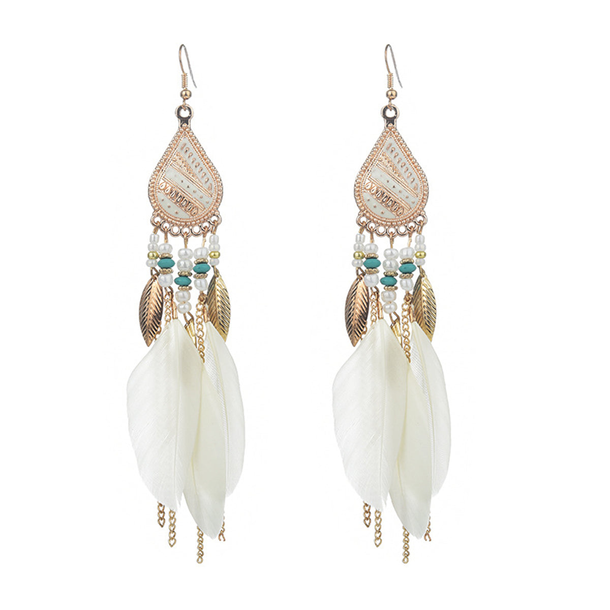 Beige Feather & 18K Gold-Plated Feather Drop Earrings