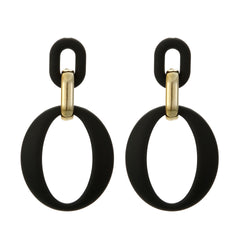 Black Enamel & 18K Gold-Plated Openwork Oval Drop Earrings