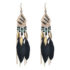 Black Feather & 18K Gold-Plated Feather Drop Earrings