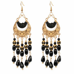 Black Resin & Polyster 18K Gold-Plated Tassel Drop Earrings