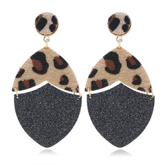 Black Leopard Gabardine Patchwork Drop Earrings