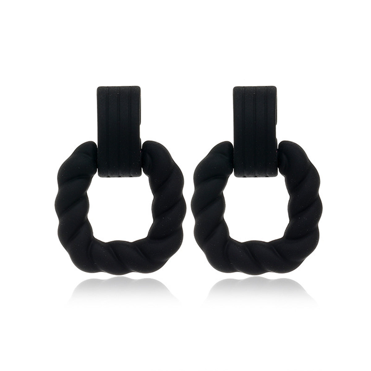 Black Resin & Silver-Plated Twine Square Drop Earrings