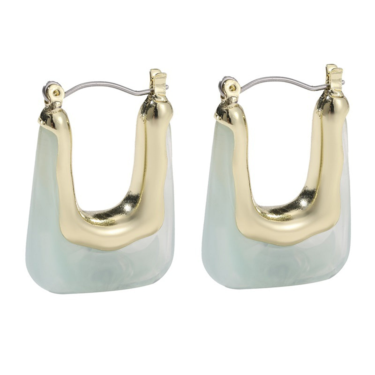 Blue Resin & 18K Gold-Plated U-Shape Huggie Earring