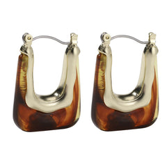 Brown Resin & 18K Gold-Plated U-Shape Huggie Earring